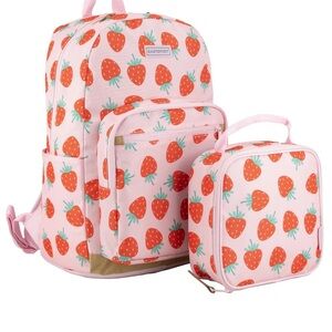 Backpack For Girls Strawberry Pattern Kids Backpack and Lunchbox - Pink W